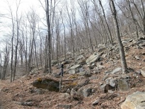hiking up rocky side