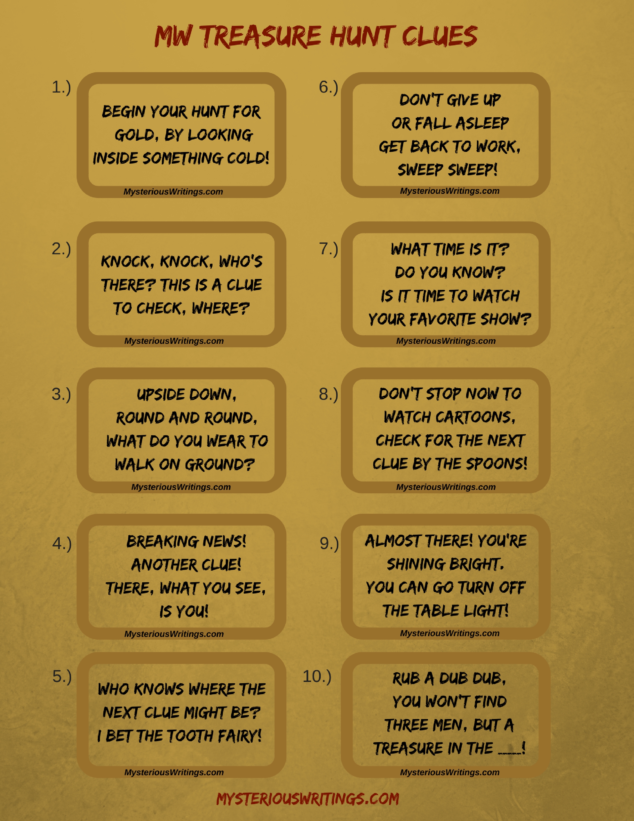 Best Treasure Hunt Clues Printable Templates