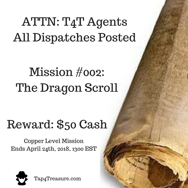 Free Treasure Hunt: Tap4Treasure: Mission #002 in Progress: $50 Reward