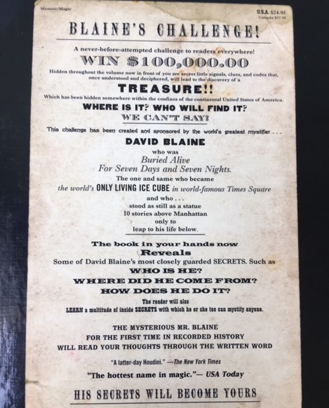 Back of the Mysterious Stranger book by david blaine