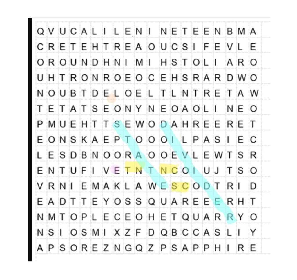 5 clues in Word Search There's Treasure Inside