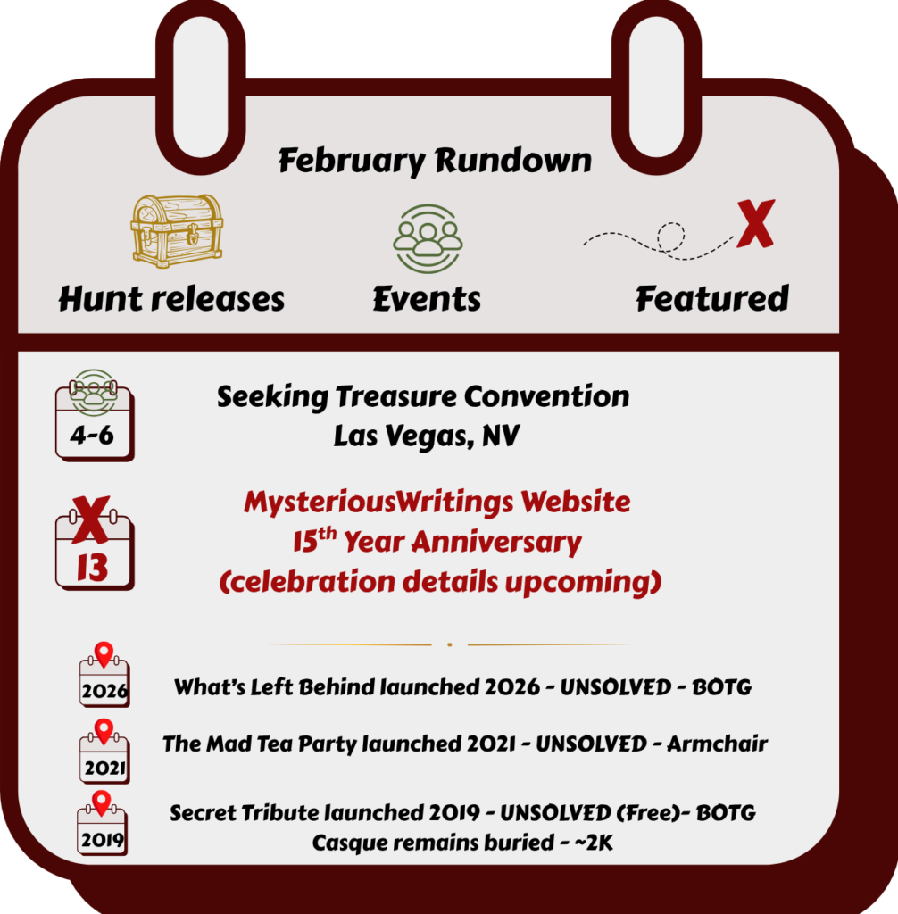 Treasure Hunt Calendar - New Treasure hunt releases Events and other important dates